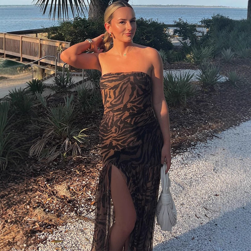 Sexy Hot Girl Tube Top Backless Mesh Dress