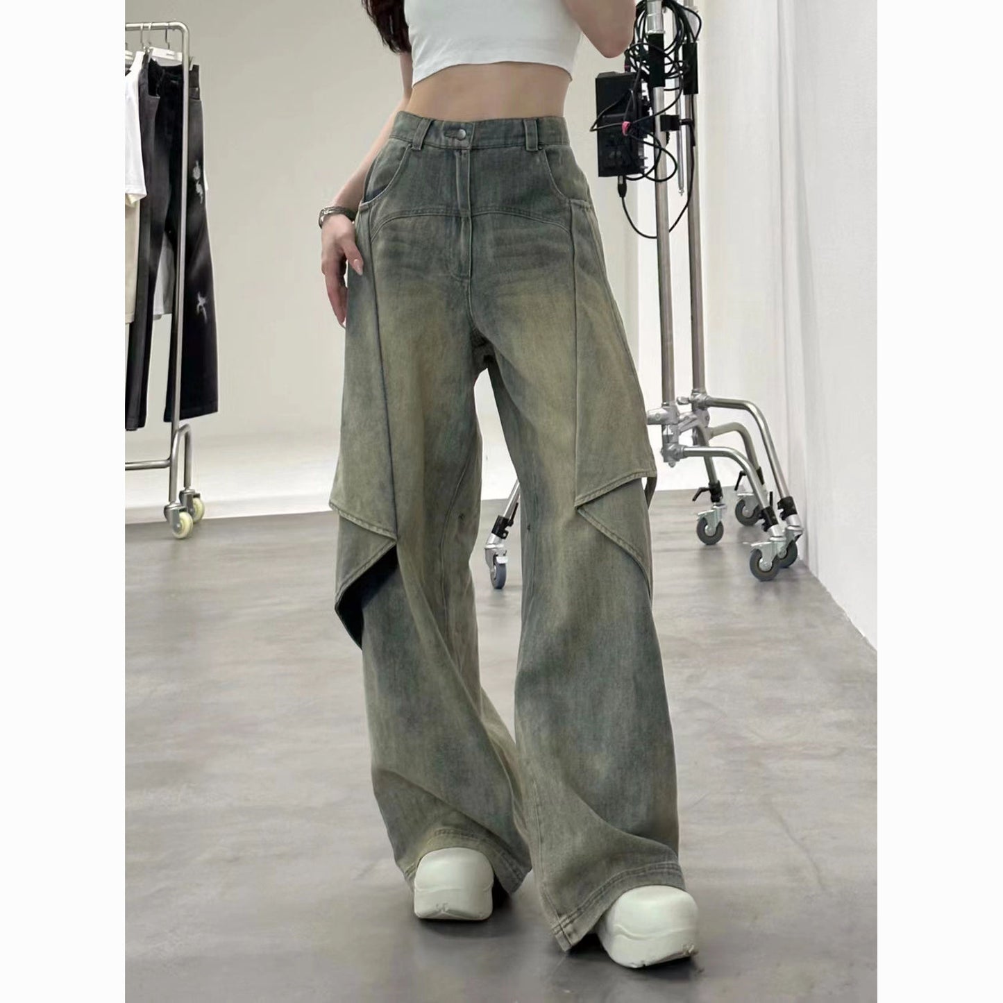 High Street Wide Leg Pants Design High Fashion Brand Loose Straight Pants