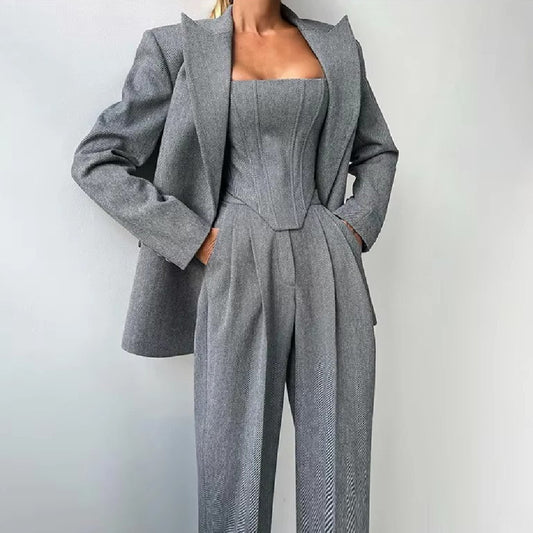 Casual Women's Suit Jacket Three-piece Set
