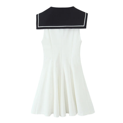 American Slim Fit Slimming Contrast Color White Stitching Dress