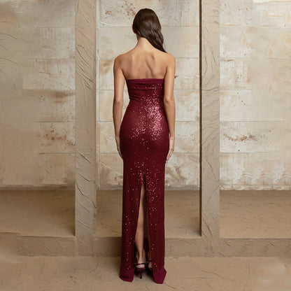 Backless Slit Tube Top Dress