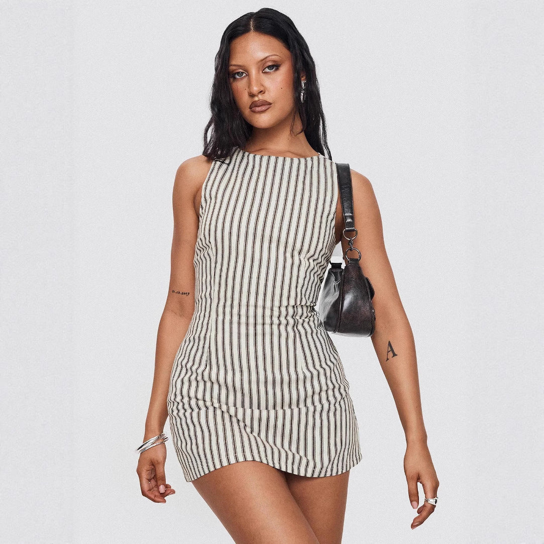 Round-neck Comfortable Casual Striped Sleeveless Dress