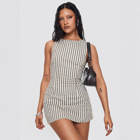Round-neck Comfortable Casual Striped Sleeveless Dress