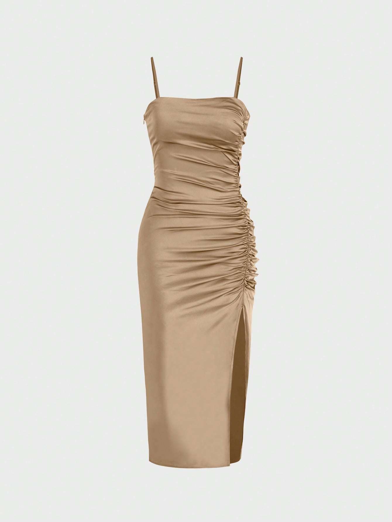 Solid Color Ruched Bodycon Slit Cami Dress Party Dress Wedding Guest Dress