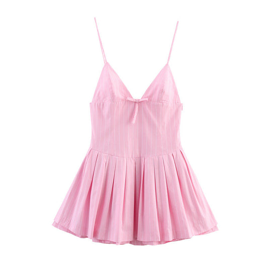 Bow Decoration Striped Short Style Sling Dress