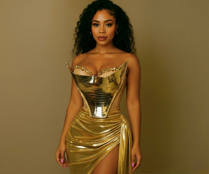 Golden Bright Surface Design Sense Hip Skirt Party Evening Dress