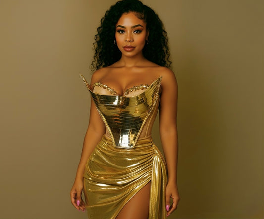 Golden Bright Surface Design Sense Hip Skirt Party Evening Dress