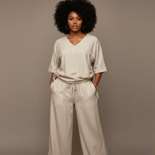 Straight Plus Size Set With Drawstring On Both Sides