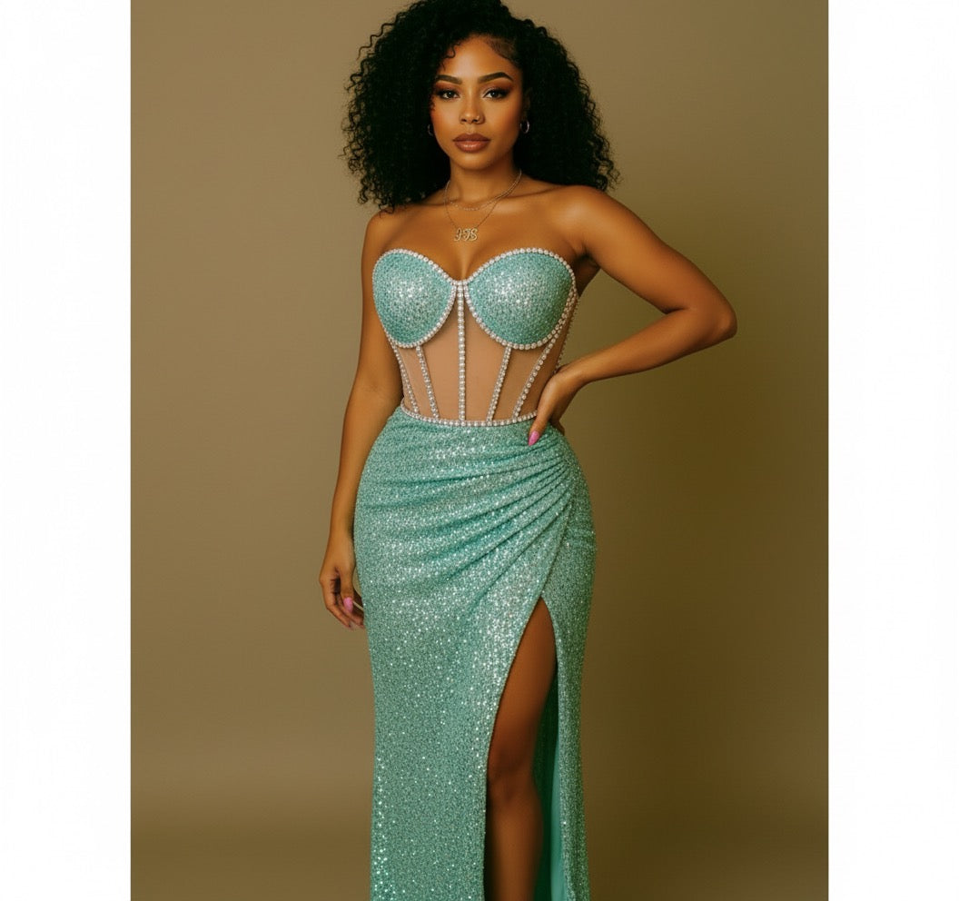 Women's Casual All-match Shiny Rhinestone Sequins Top Dress Suit