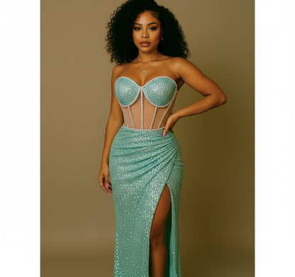 Women's Casual All-match Shiny Rhinestone Sequins Top Dress Suit