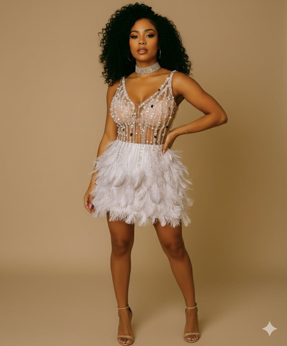 Sexy Feather V-neck Slim-fit Short Dress