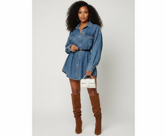 Women's Long-sleeved Pocket Retro Loose Denim Shirt