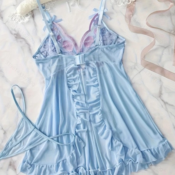 Embroidered Mesh Stitching Mesh Pajamas