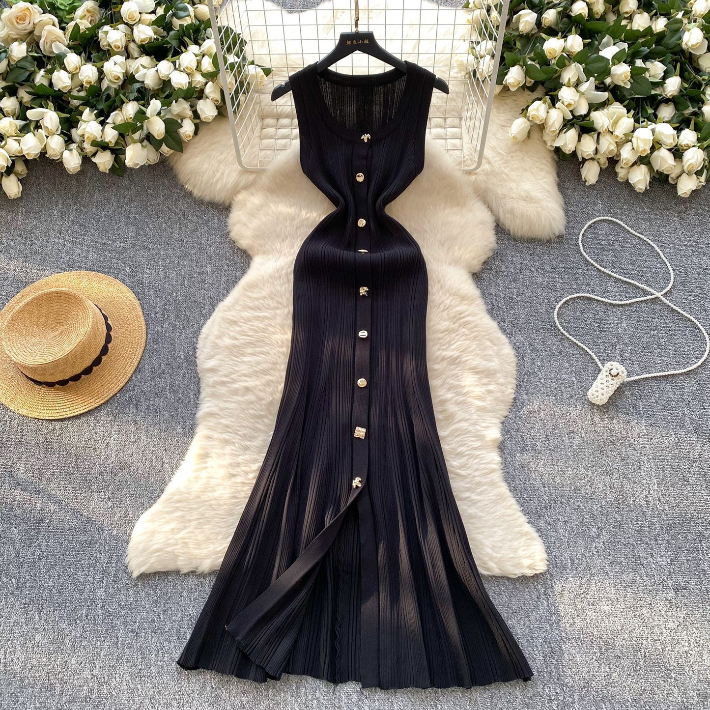 High-grade Round Neck Sleeveless Knitted Dress Women's Slim Fit