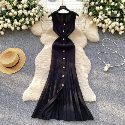 High-grade Round Neck Sleeveless Knitted Dress Women's Slim Fit