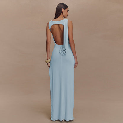 New Summer Round Neck Backless Dress Fashion Sleeveless