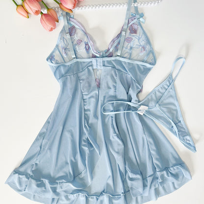 Embroidered Mesh Stitching Mesh Pajamas