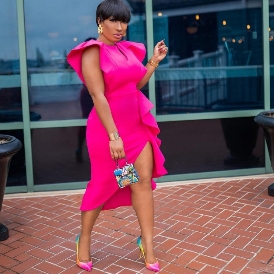 Solid Color Plus Size Slit Irregular Banquet European And American Dress Skirt