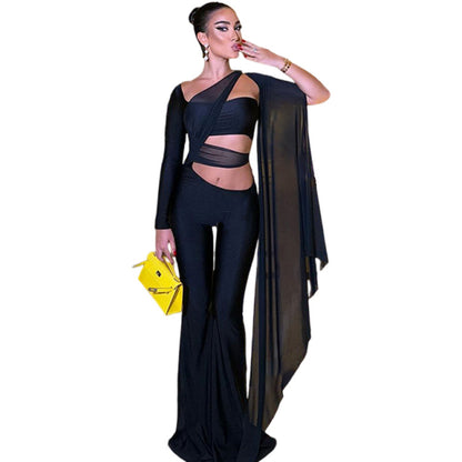 Women's Solid Color Sexy Cutout Irregular Design Slim Fit Bodysuit