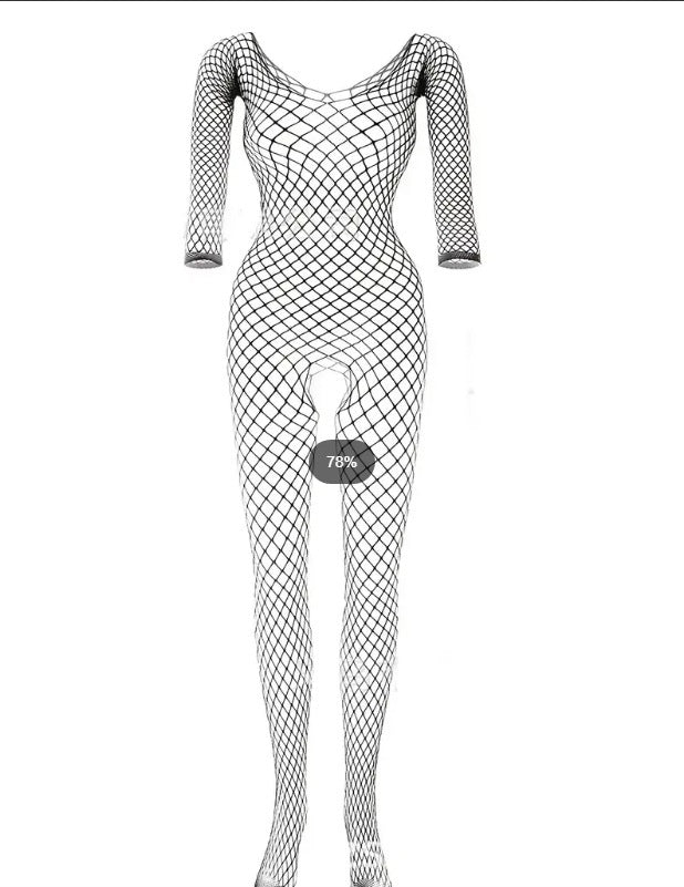 Women's Solid Color Creative One-piece Open Crotch Fishnet Body Stocking