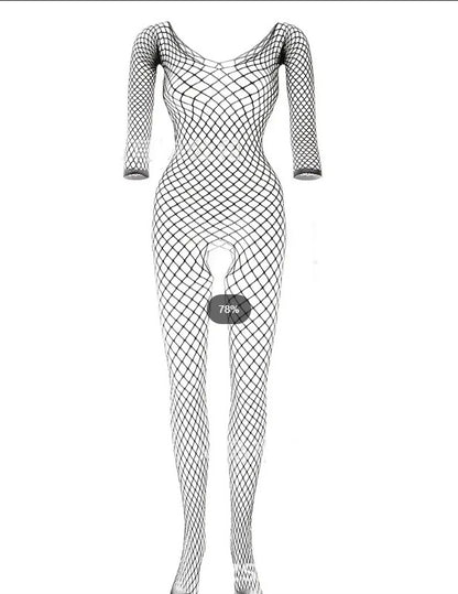Women's Solid Color Creative One-piece Open Crotch Fishnet Body Stocking