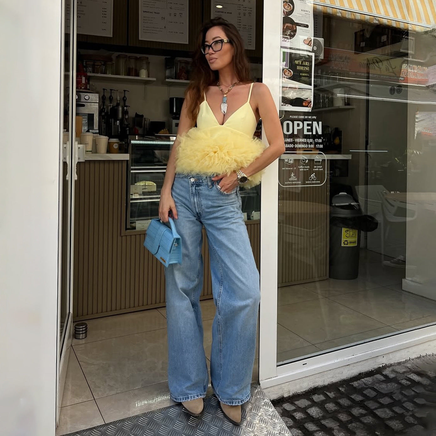 Mesh V-neck Patchwork Suspenders For Women