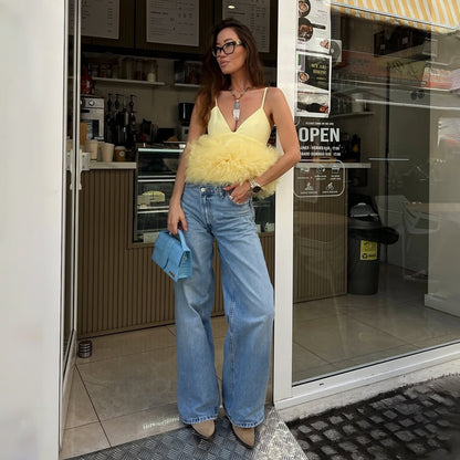 Mesh V-neck Patchwork Suspenders For Women