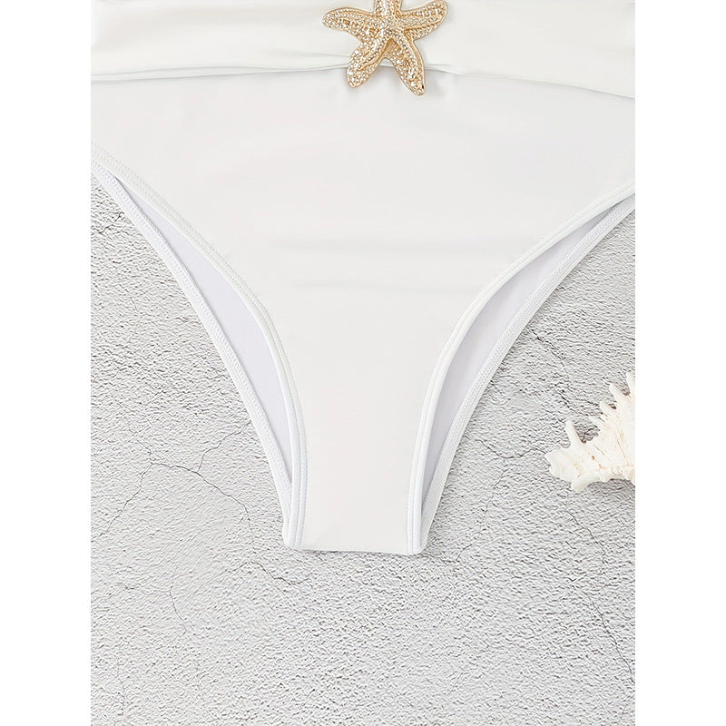 Fashion Stitching Metal Buckle One-piece Swimsuit