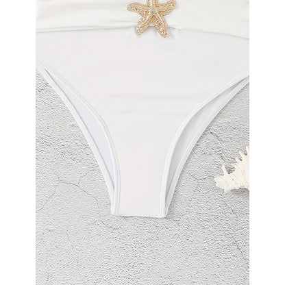 Fashion Stitching Metal Buckle One-piece Swimsuit