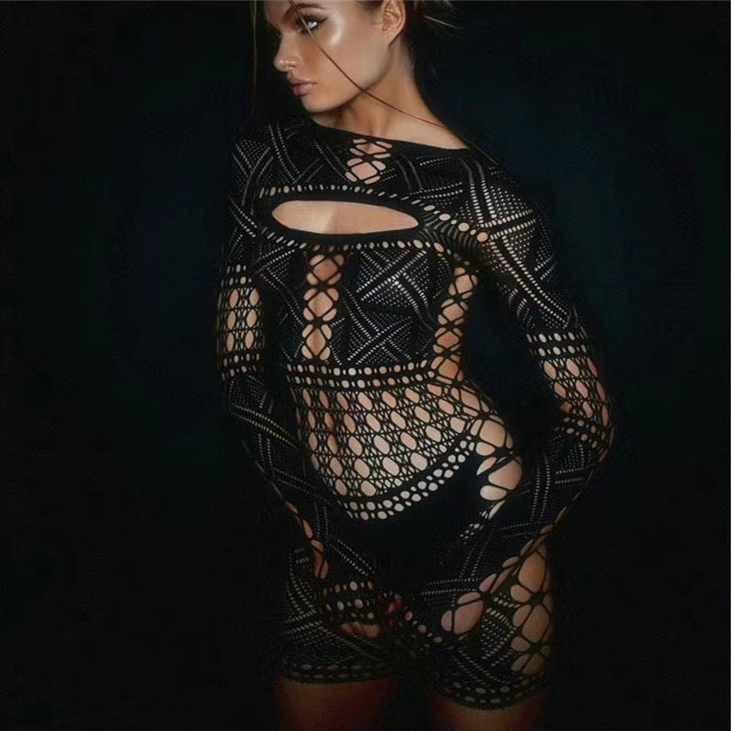 Fishnet Hollow Sheath Two-piece Set Fishnet Clothes