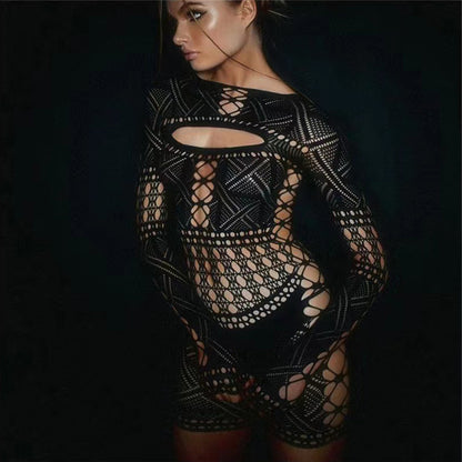 Fishnet Hollow Sheath Two-piece Set Fishnet Clothes