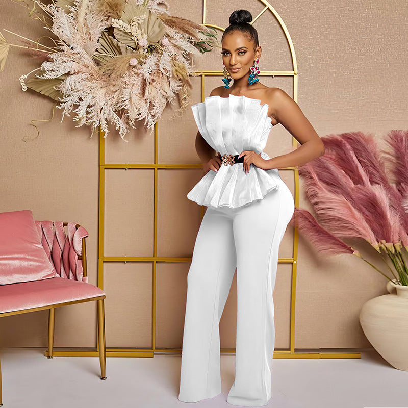 Fashion Solid Color Jumpsuit Sexy Off Shoulder Casual Suit