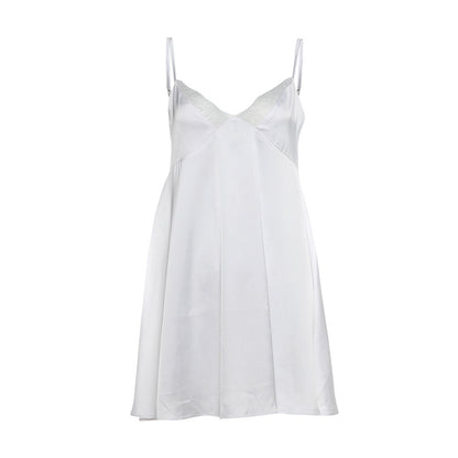 High Class Elegant V-neck Backless Solid Color Sling Dress