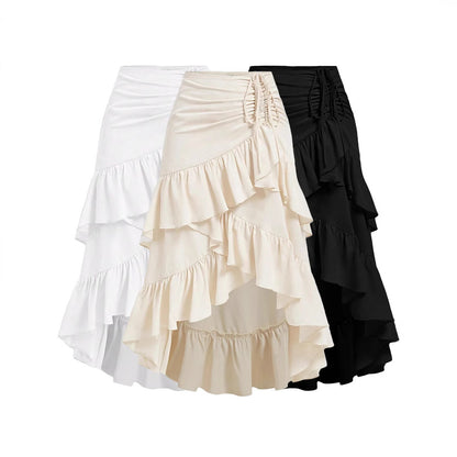 Asymmetric Hem High Waist Tied Lotus Leaf Hem Skirt