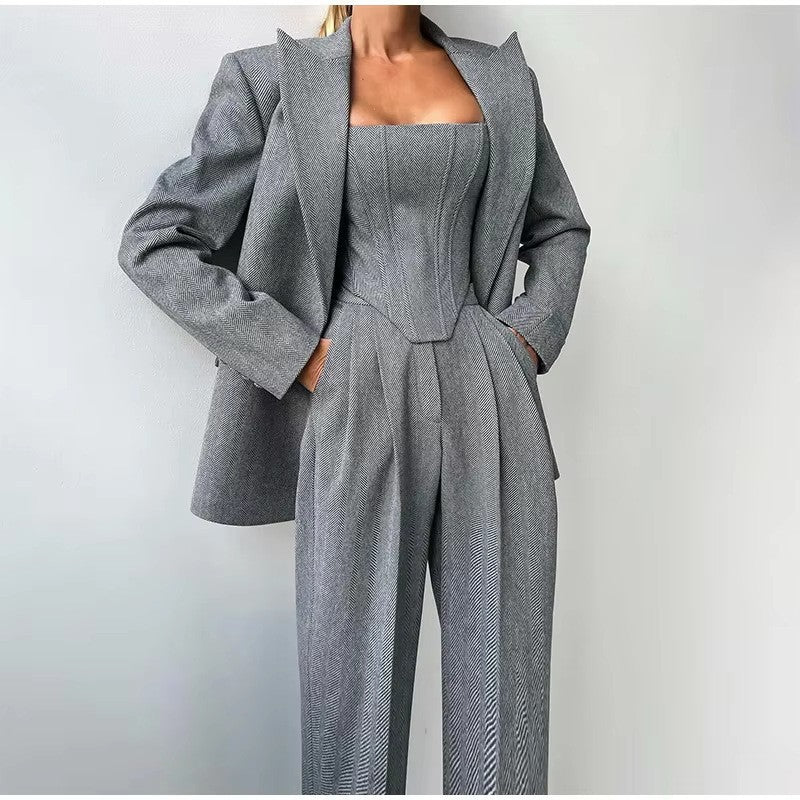 Casual Women's Suit Jacket Three-piece Set