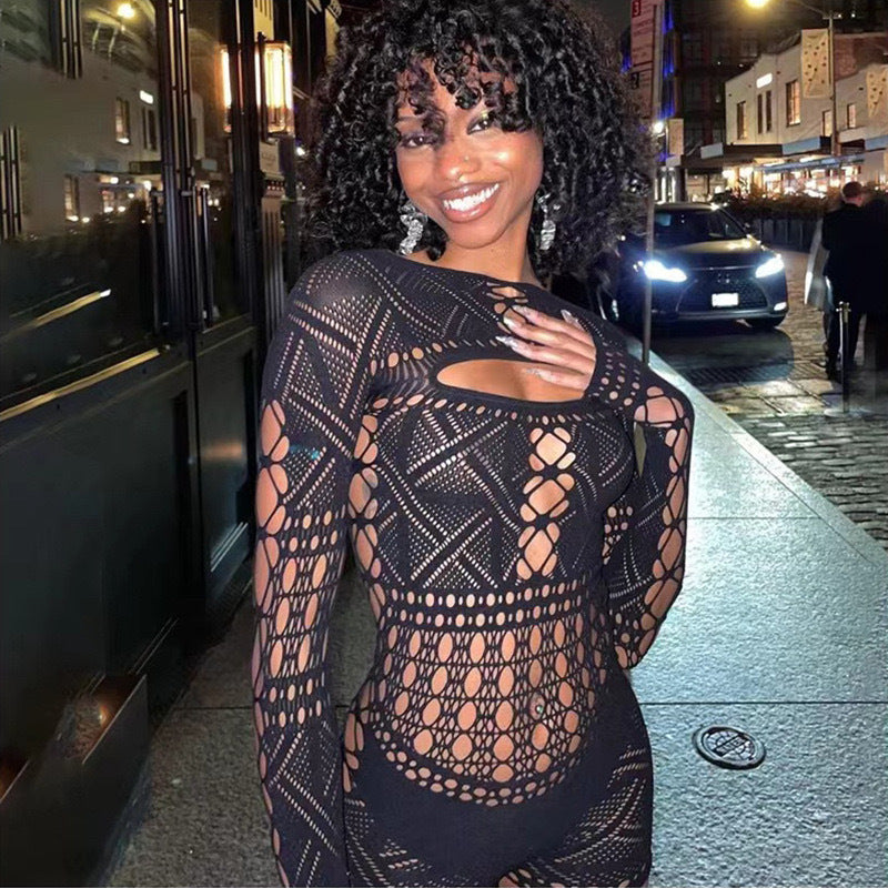 Fishnet Hollow Sheath Two-piece Set Fishnet Clothes