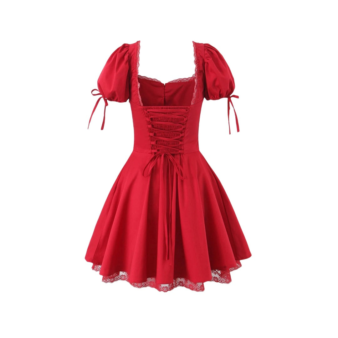 Women's Fashion Lace Puff Short Sleeve Dress