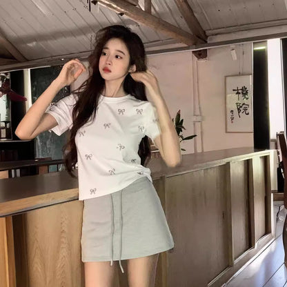 Simple Fashion Butterfly Rhinestone Round Neck Short Sleeve Female Summer