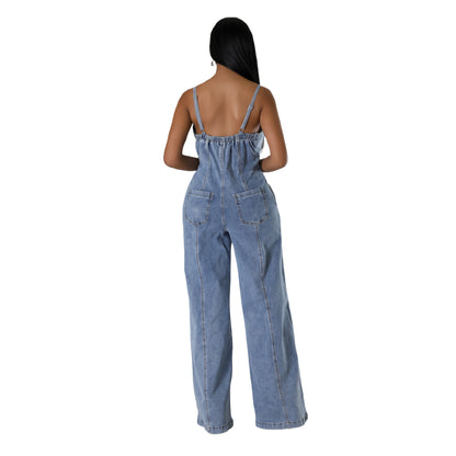 Women's Clothing Fashion Suspenders Denim Jumpsuit