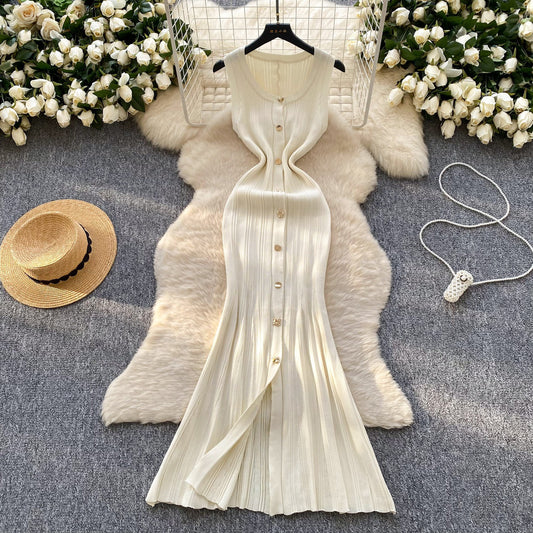 High-grade Round Neck Sleeveless Knitted Dress Women's Slim Fit
