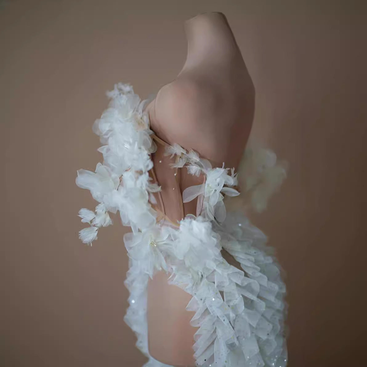 High Slit White Mesh Design Dress