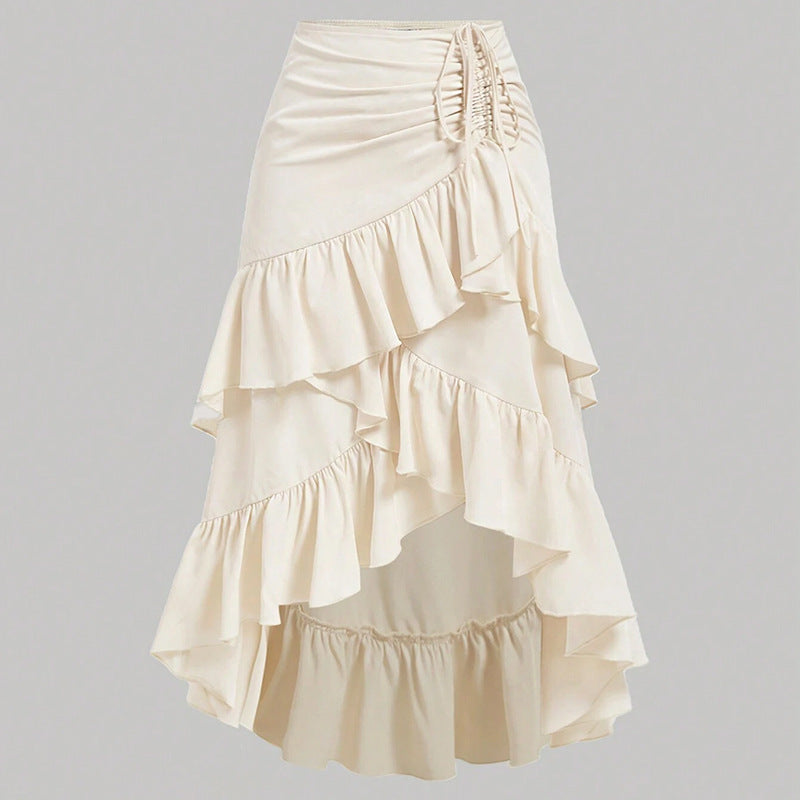 Asymmetric Hem High Waist Tied Lotus Leaf Hem Skirt
