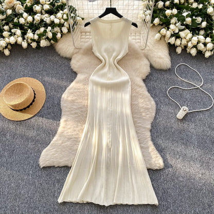 High-grade Round Neck Sleeveless Knitted Dress Women's Slim Fit