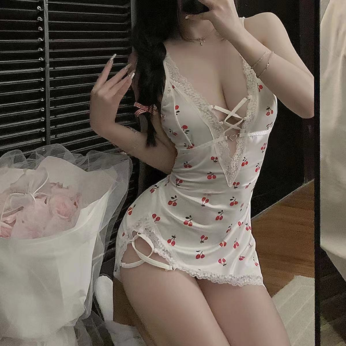 Summer Sexy Deep V Strap Cherry Sexy Lingerie For Women