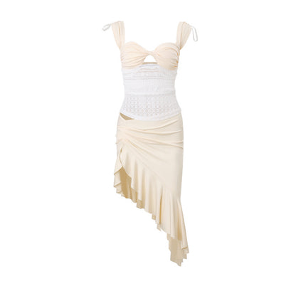 Pleated Tank-top Elegant Ruffle Skirt
