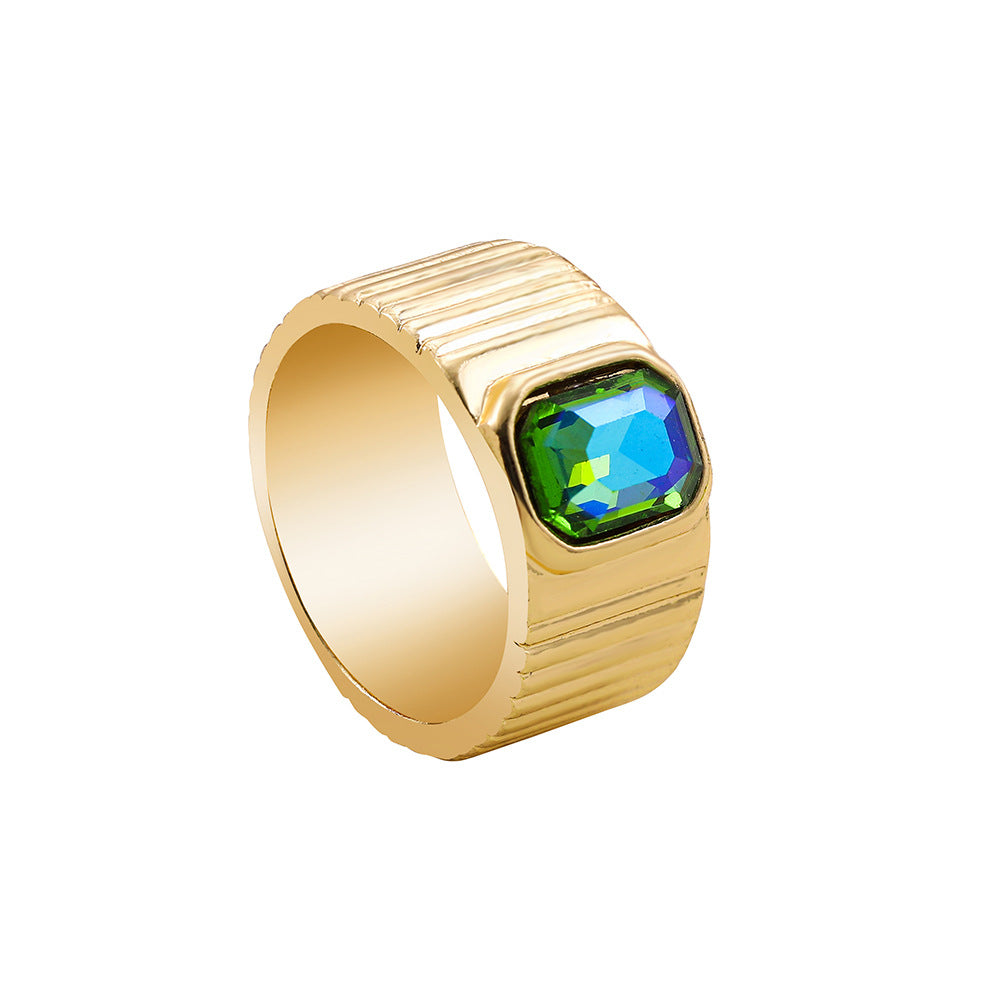 Colorful Crystals Oil Drop Peach Heart Crystal Ring