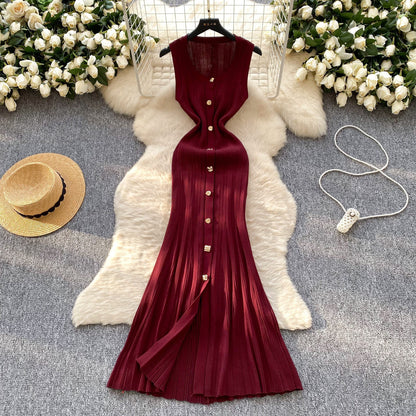 High-grade Round Neck Sleeveless Knitted Dress Women's Slim Fit