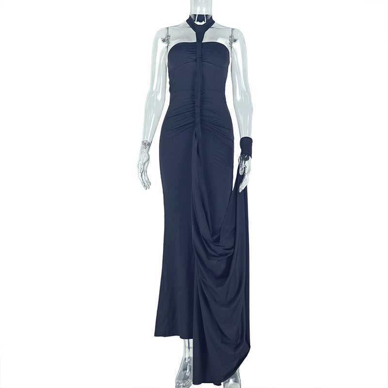 Backless Lace-up Tube Top Hip Skirt Off-neck Pleated Dress