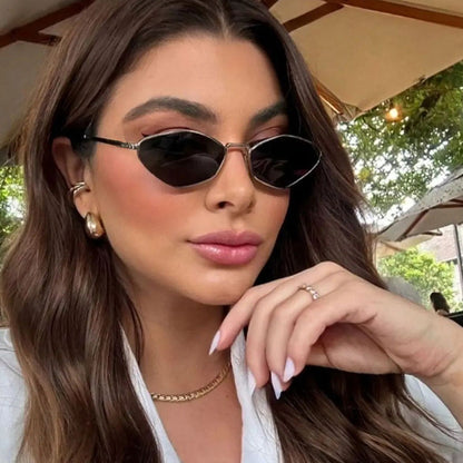 Cat Eye Metal Sunglasses Female Personality Polygon European And American Ins Small Frame