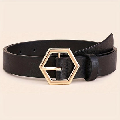 Women's Hexangular Star Irregular Gold Buckle PU Belt